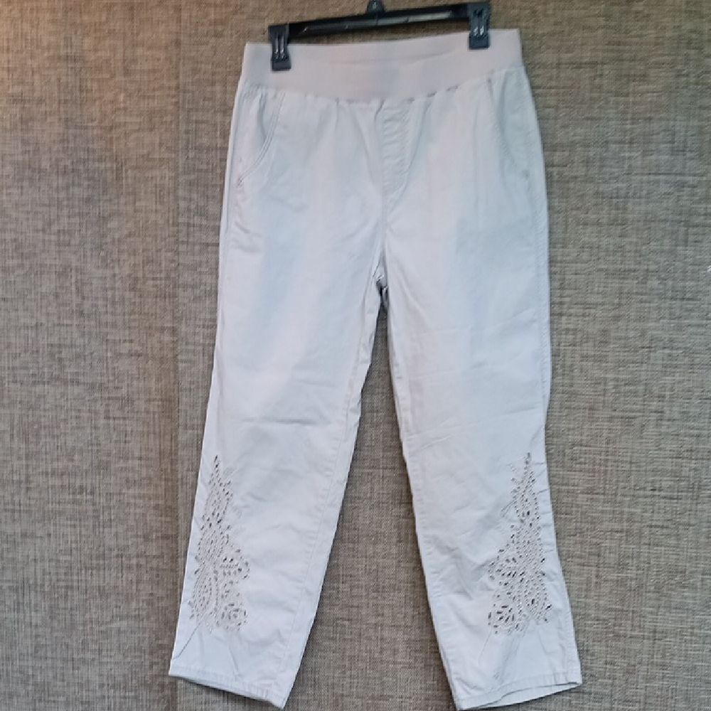 Chico's Beige Knit Pull On Cropped Cotton Pants